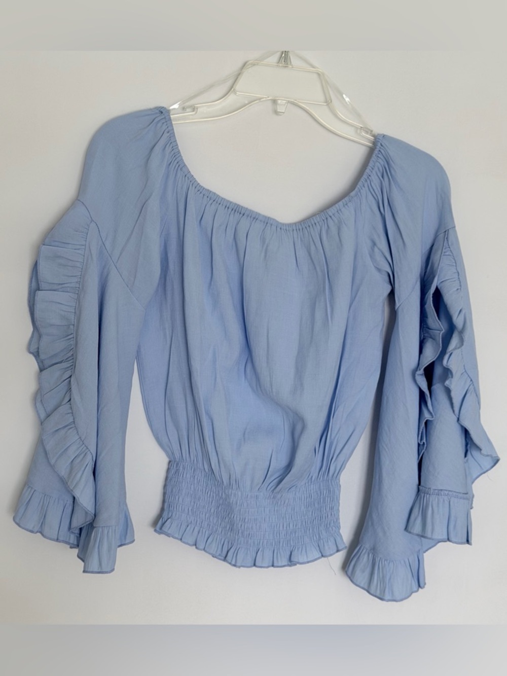 HYFVE Light Blue Ruffle Sleeve Peasant Blouse